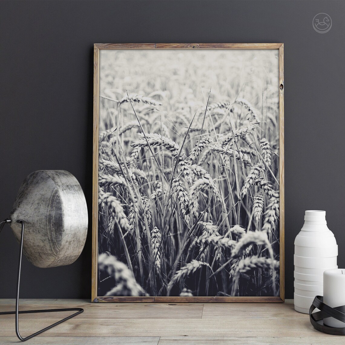 Black and White Wheat Field Fine Art Photography Landscape Poster - Image 3