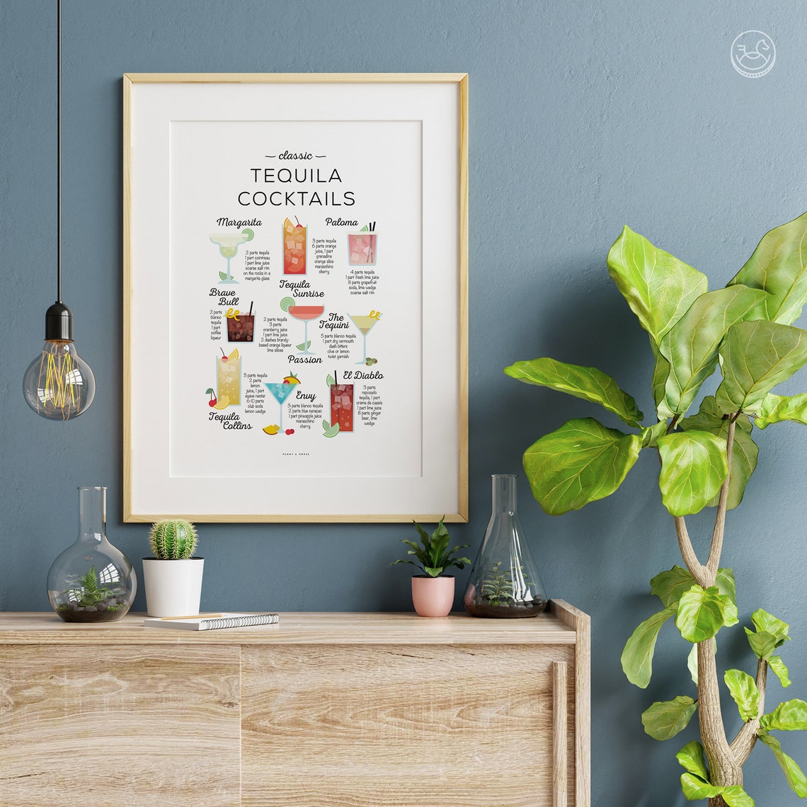 Classic Tequila Cocktail Recipes Illustrated Chart Home Bar Poster - Image 3