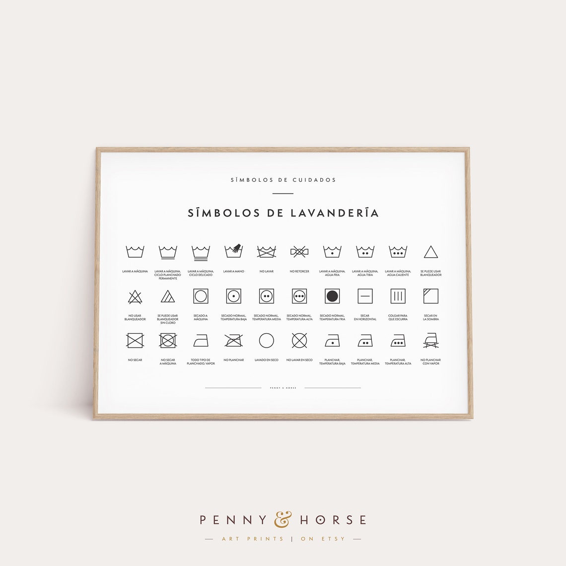 Spanish Laundry Care Symbols Guide Minimalist Laundry Room Art Poster