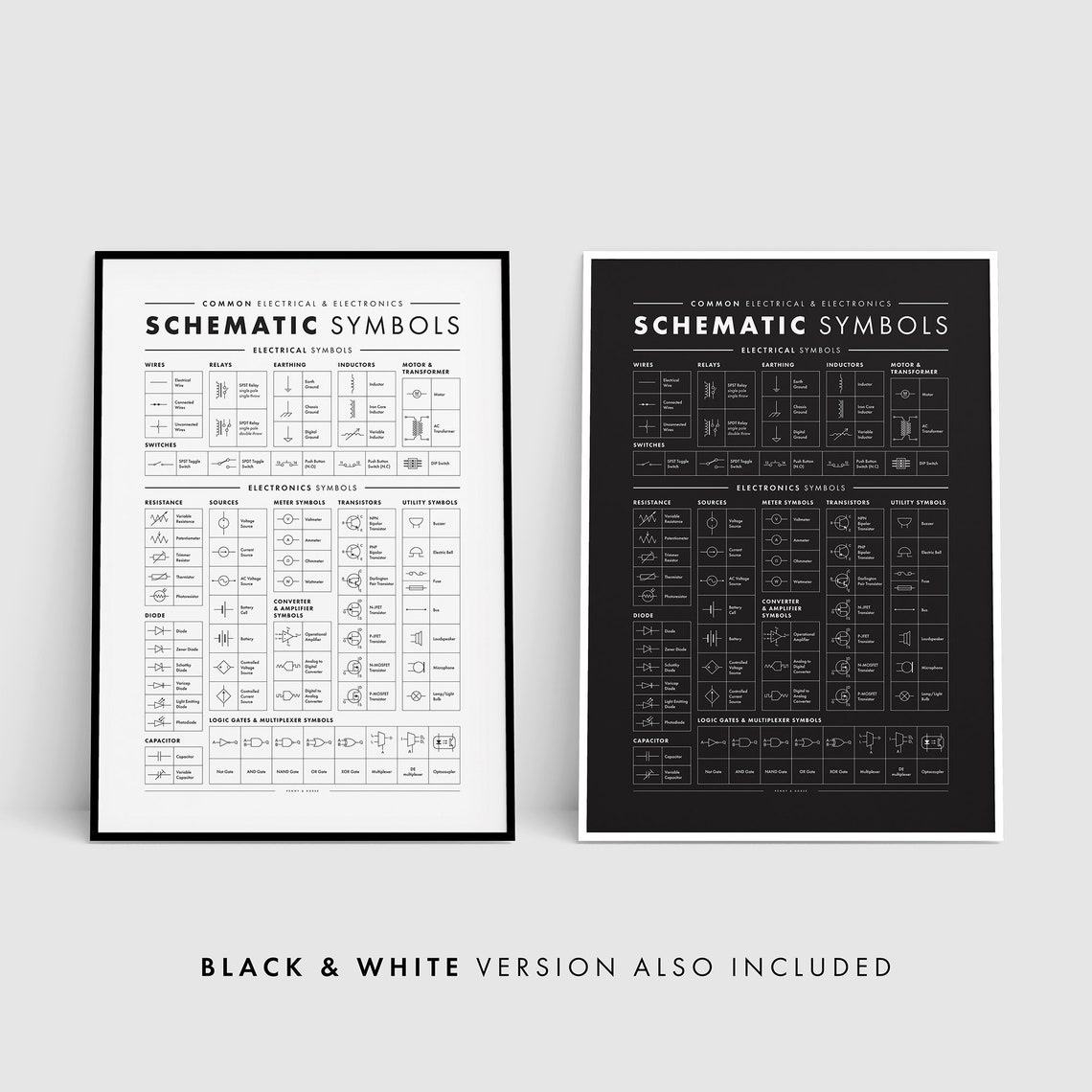 Common Schematic Symbols Print Electrical Electronics Poster Engineer Gift Ideas Engineer Reference Chart Components Diagram - Image 2