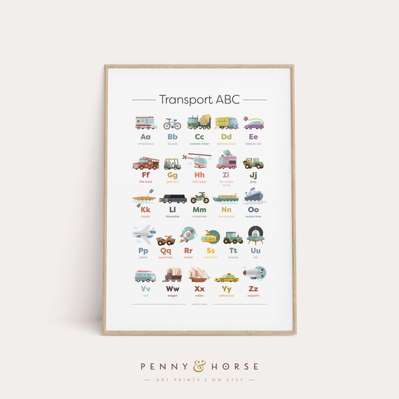 Transport Alphabet Print Vehicle Print Alphabet Wall Art Transport Poster Alphabet Kids Nursery Playroom Wall Art