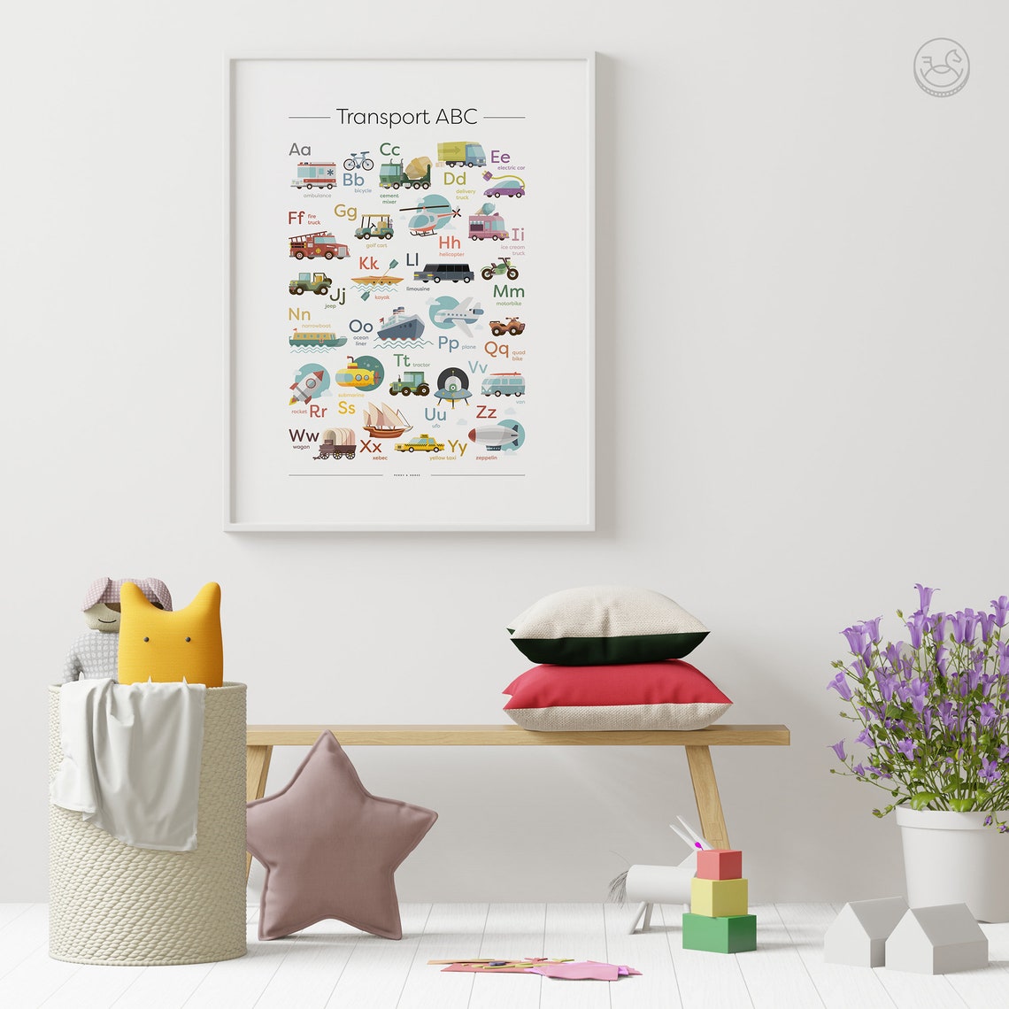 Transport ABC Kids Alphabet Vehicle Nursery Decor Educational Poster - Image 2