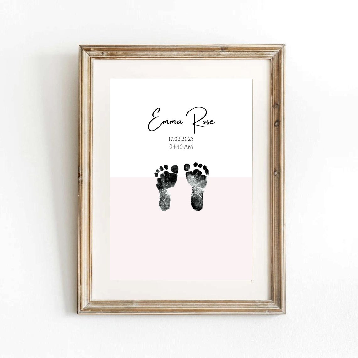 Personalized Minimal Baby Footprint Birth Print Pink Wall Art - Image 2