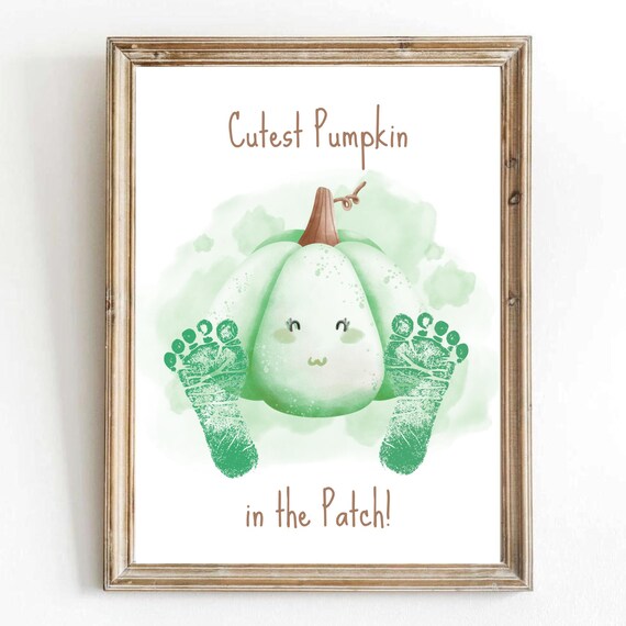 Cutest Pumpkin In The Patch Baby Footprint Fall Keepsake Wall Art