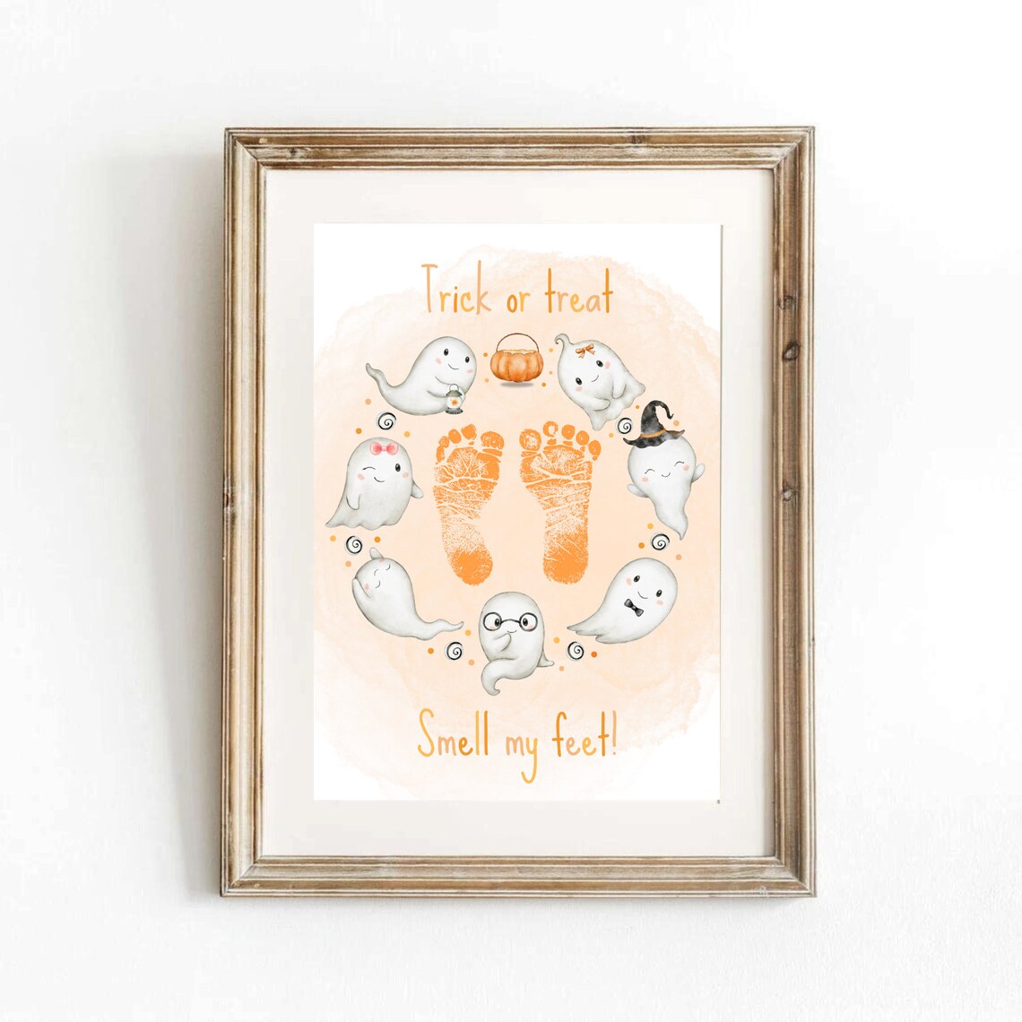 Trick or Treat Smell My Feet Halloween Baby Footprint Ghost Circle Art Poster - Image 2