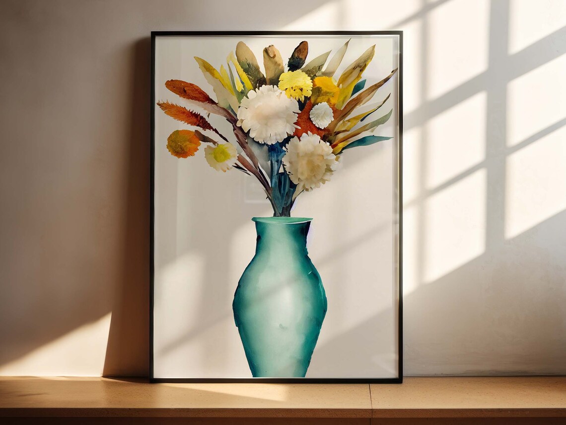 Neutral Tone Flowers In Vase Watercolor Style Botanical Poster