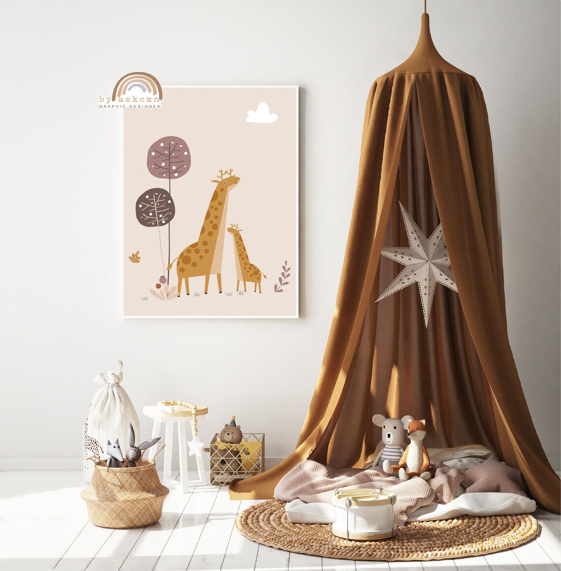 Sweet Cute Giraffe Mama and Baby Safari Nursery Kids Room Poster - Image 4