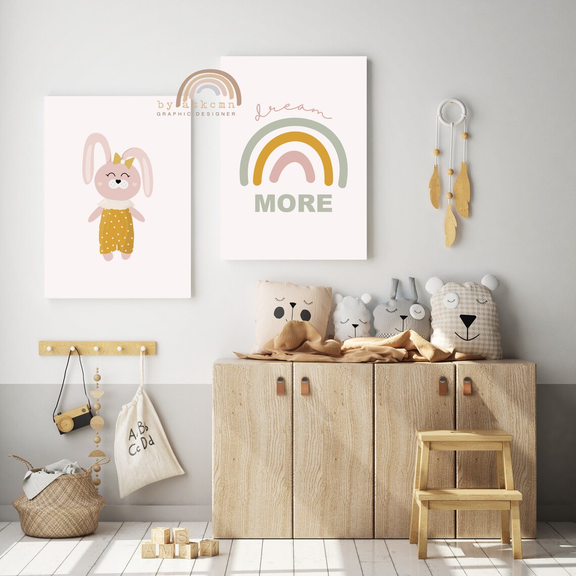 Nursery Wall Art Baby Room Poster Bunny Nursery Decor Rainbow Nursery Print Art Montessori Printables Poster Boho Nursery Wall Art - Image 4
