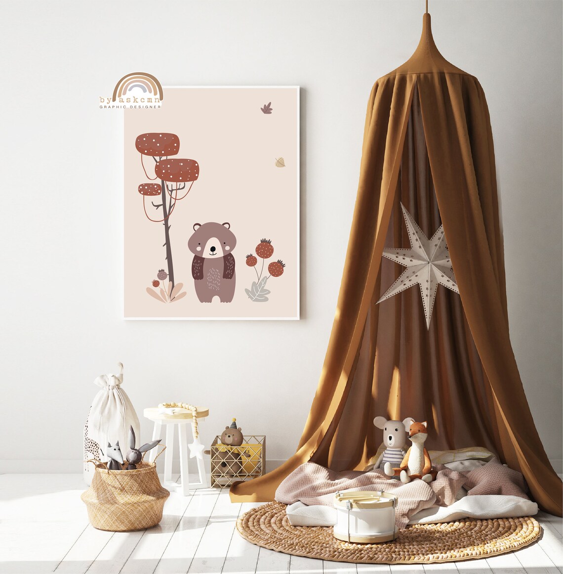 Sweet Baby Bear Nursery Woodland Berry Tree Kids Room Poster - Image 4