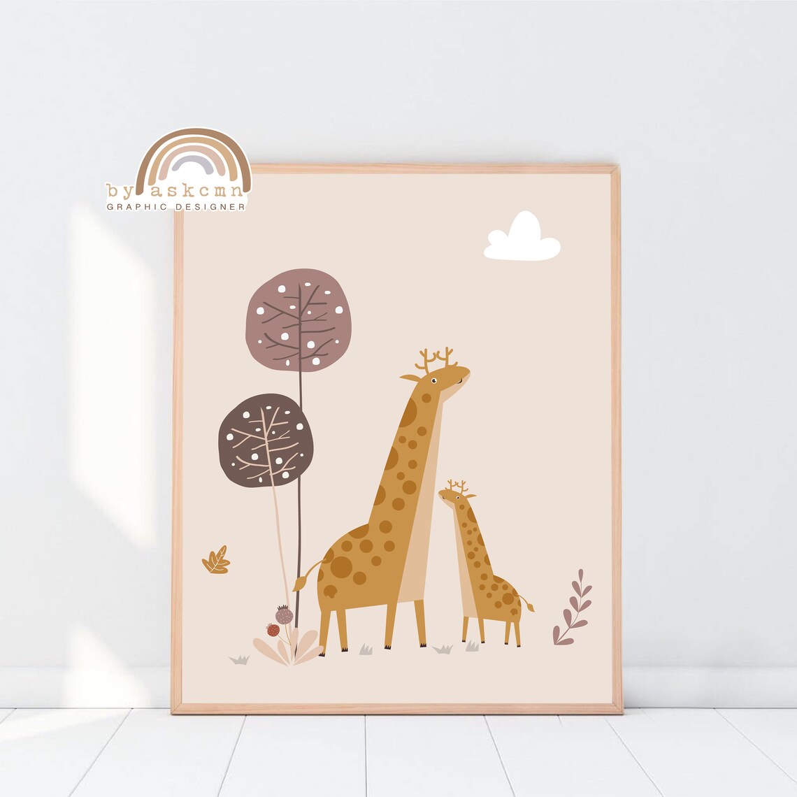 Sweet Cute Giraffe Mama and Baby Safari Nursery Kids Room Poster - Image 5