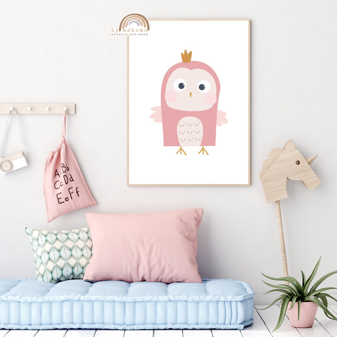 Adorable Pink Crowned Owl Nursery Animal Baby Room Decor Poster - Image 4