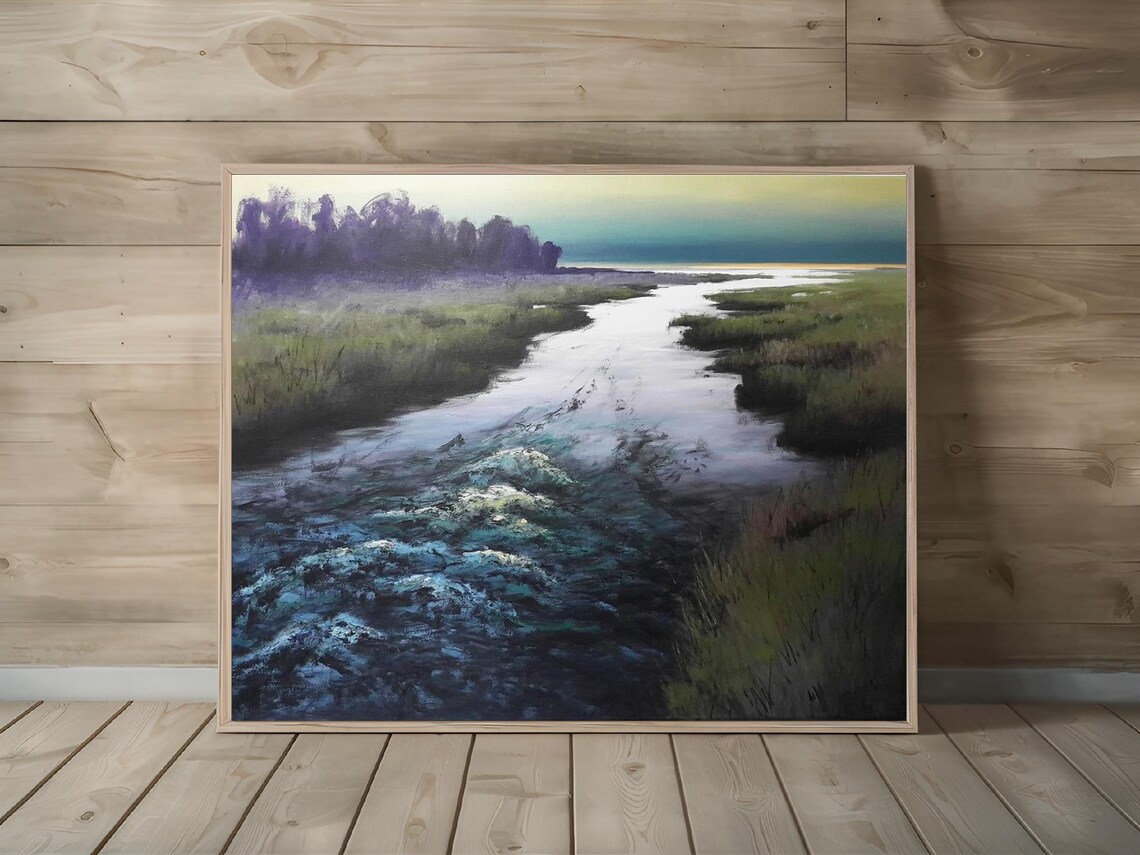 Moody Winding River Marsh To Sea At Dawn Purple Nature Poster - Image 2