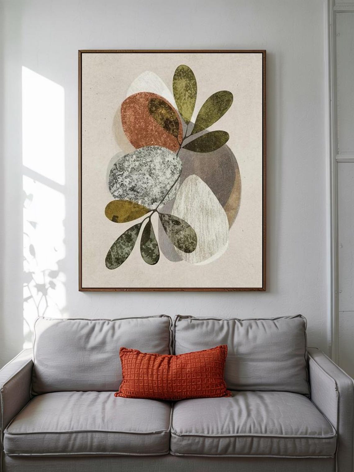 Earthy Abstract Botanical Minimal Neutral Leaf Decor Wall Art - Image 2