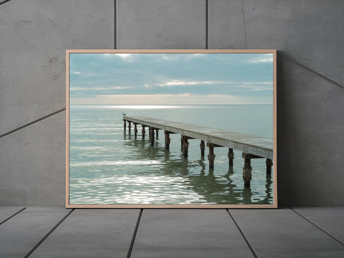 Wooden Pier Over Calm Turquoise Sea Coastal Landscape Poster - Image 2