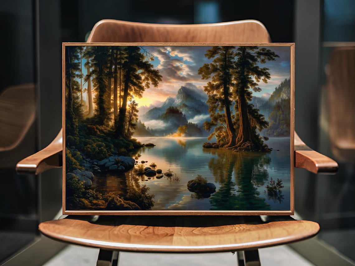 Mountain Lake Forest Nature Art Print Decor Wall Room - Image 3