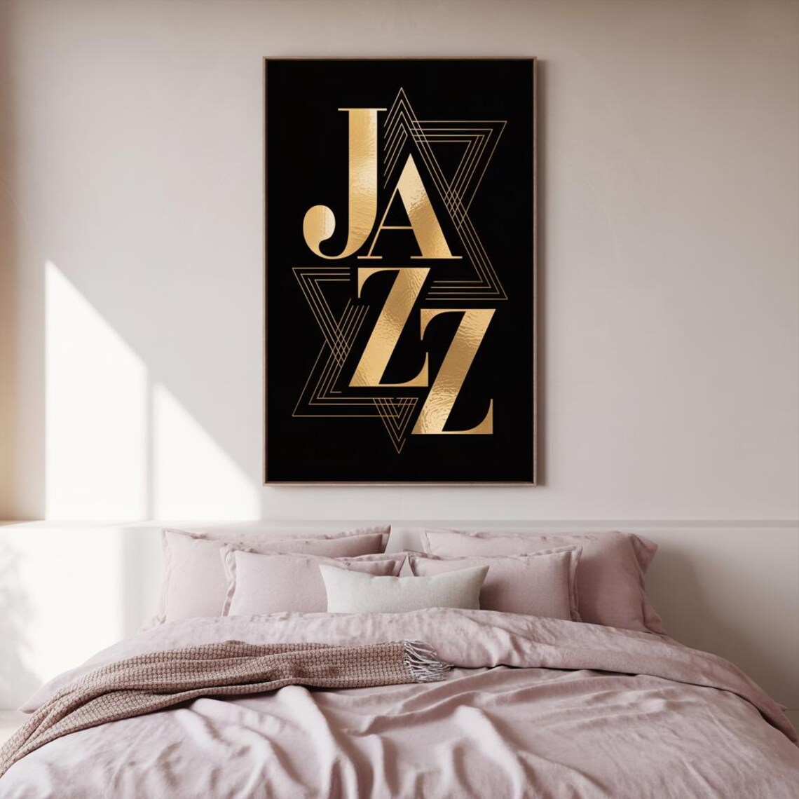 Gold JAZZ Lettering on Black Art Deco Geometric Music Poster - Image 2