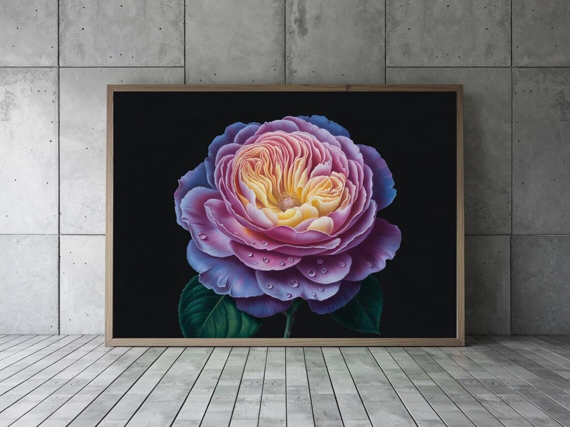 Juliet Rose With Yellow Center And Dew Drops Purple Floral Poster - Image 2
