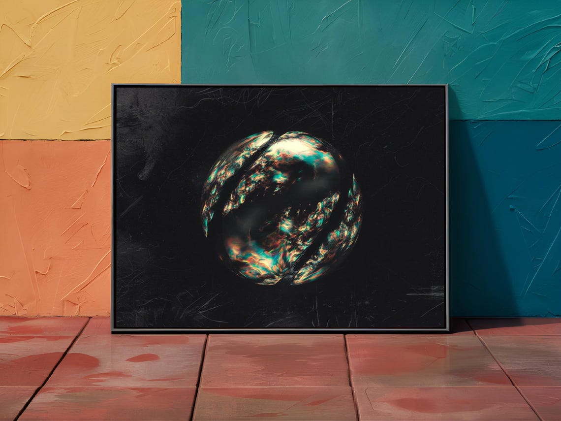 Dark Space Planet Sphere Nebula Swirl Cosmic Abstract Art Print - Image 3