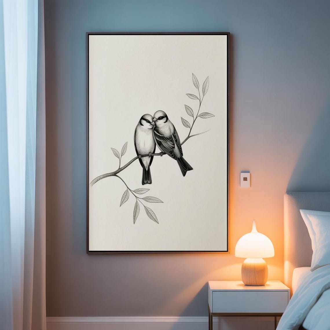 Two Chickadees Perched Tender Pencil Sketch Bird Lovers Art Poster - Image 3