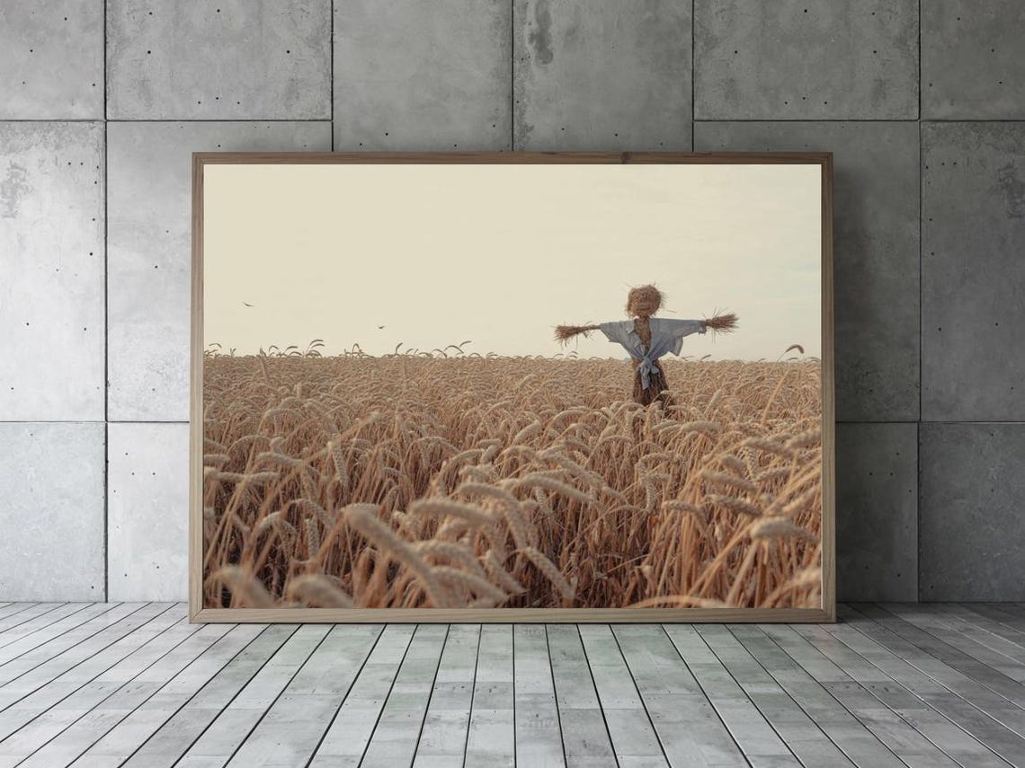 Golden Wheat Field Scarecrow Rustic Harvest Landscape Poster - Image 2