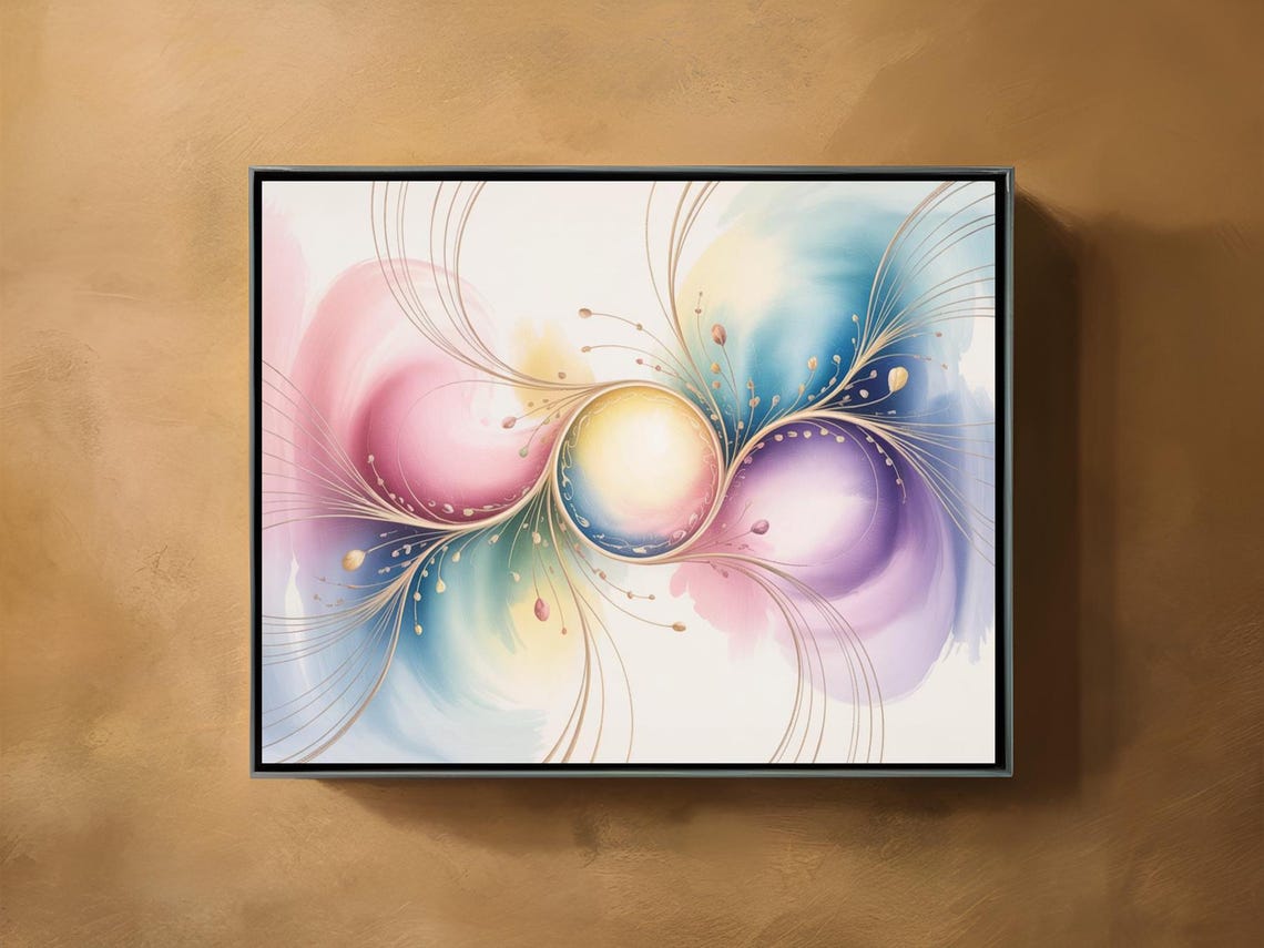 Pastel Watercolor Swirl Gold Filigree Orb Dreamy Abstract Print - Image 2