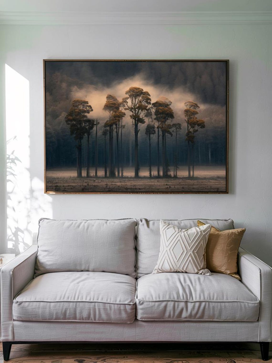 Moody Foggy Forest With Tall Dark Trees Under Stormy Sky Poster - Image 3