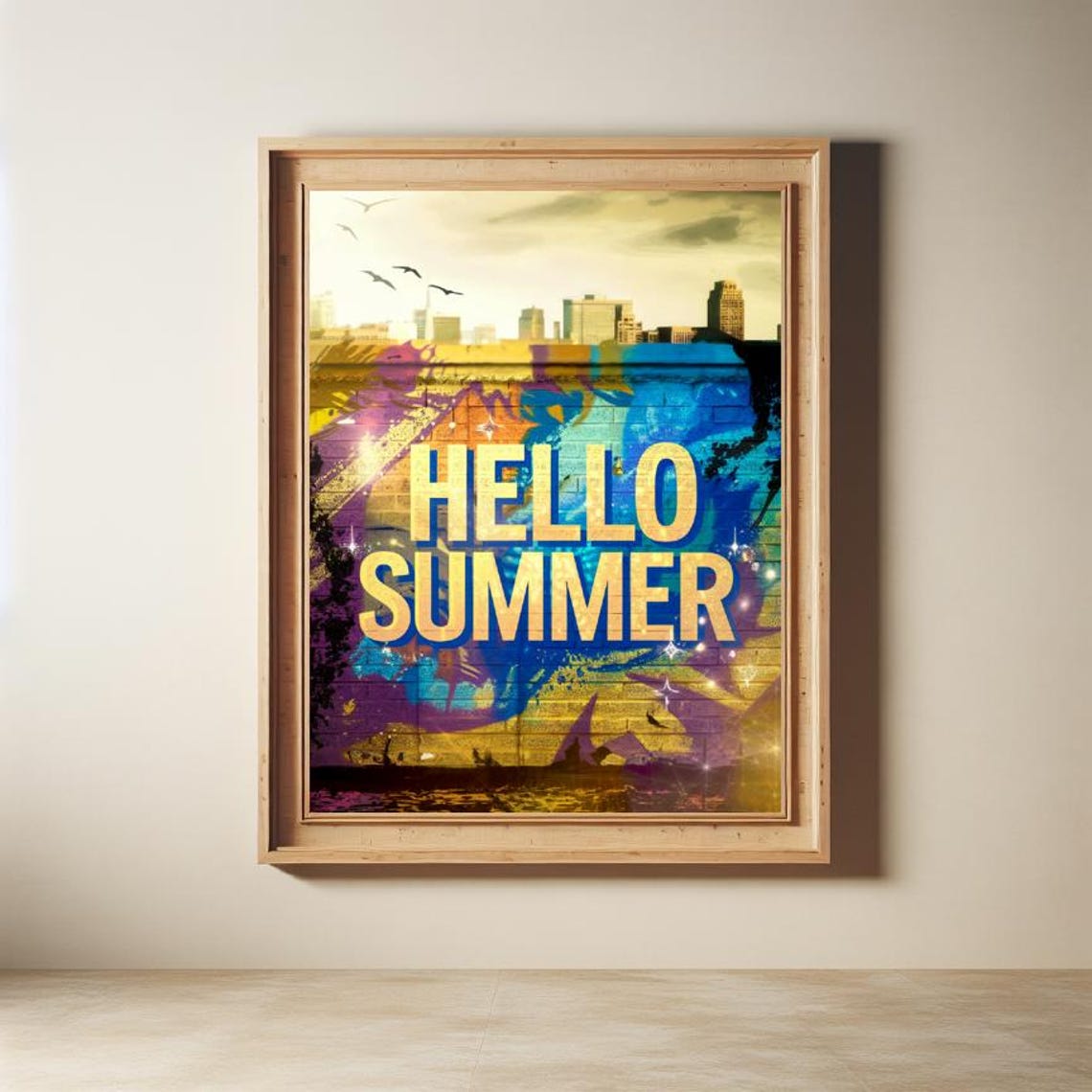 Hello Summer Graffiti Street Art Colorful Brick Wall City Poster - Image 3