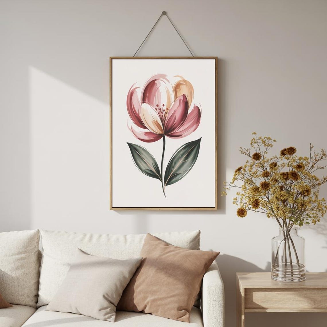 Bold Blush Single Rose Watercolor Brushstroke Modern Botanical Poster - Image 3