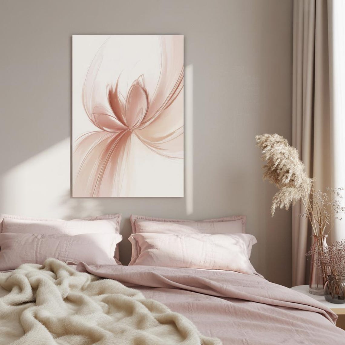 Soft Blush Pink Abstract Floral Swirl Minimalist Botanical Poster