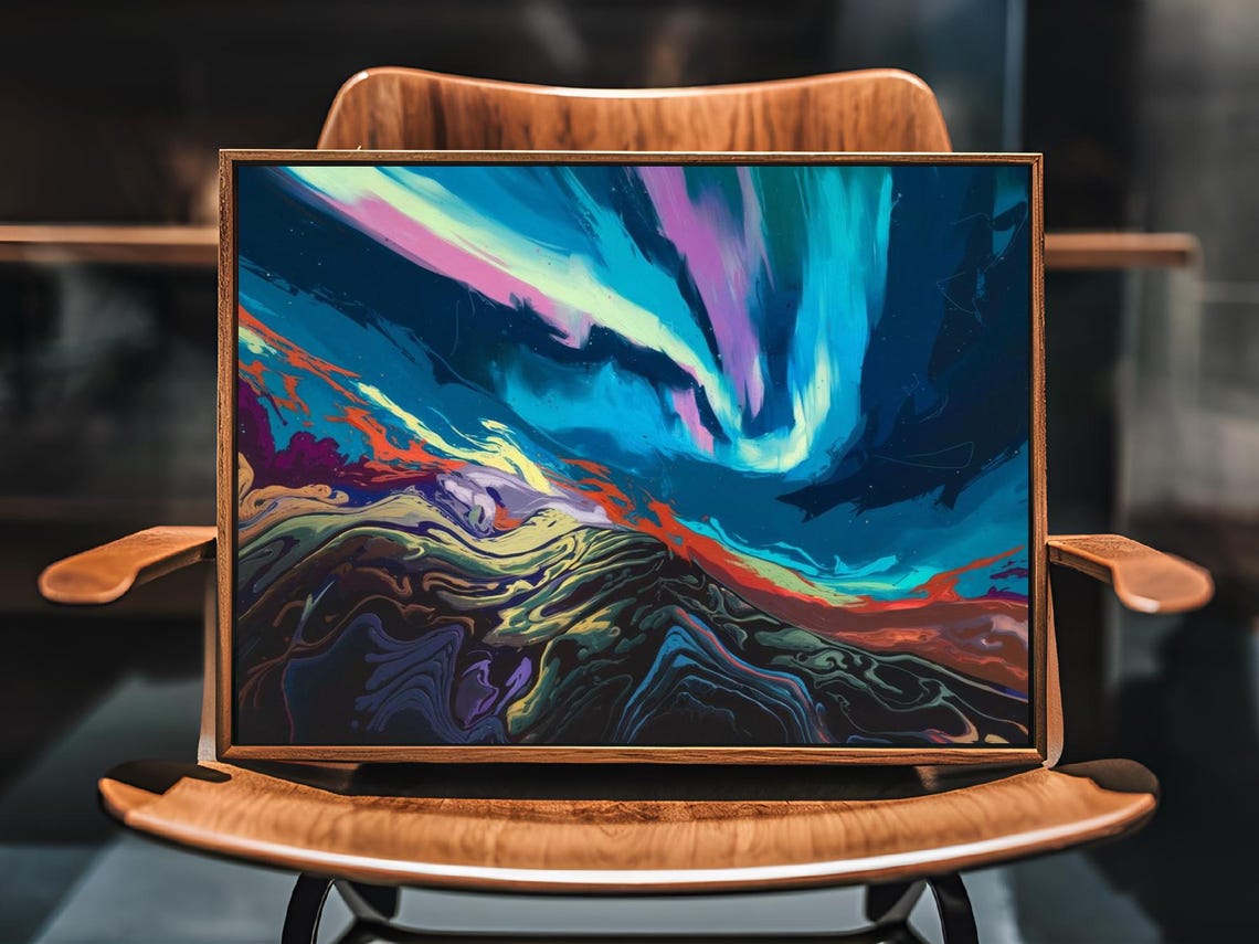 Colorful Aurora Borealis Abstract Night Sky Cosmic Art Poster - Image 2