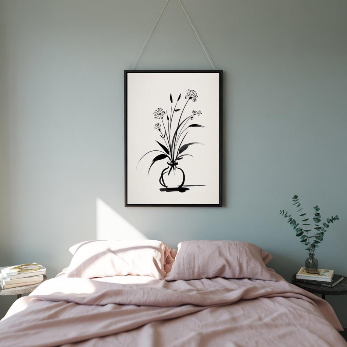 Black Ink Daisy Sketch Minimalist Wildflower Vase Art Poster - Image 3