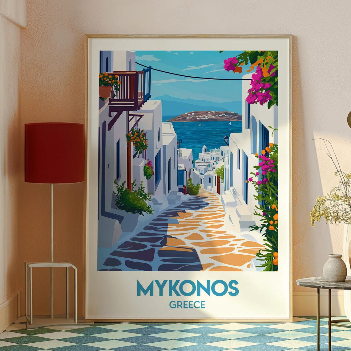 Mykonos Greece Whitewashed Alley Bougainvillea Aegean Poster - Image 2