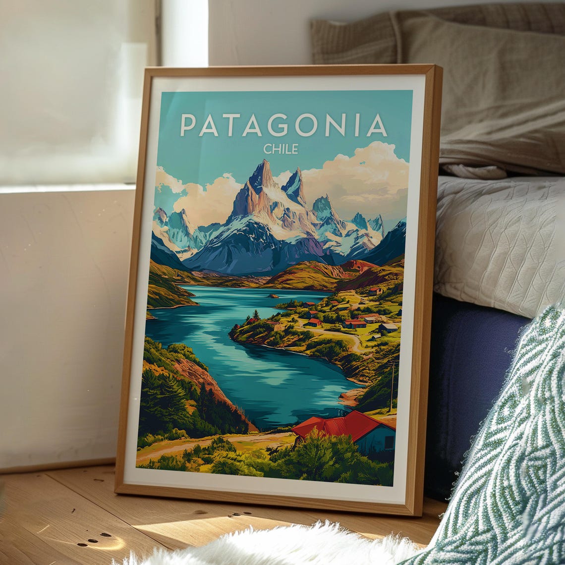 Patagonia Chile Granite Peaks Turquoise Lake Wilderness Travel Poster - Image 3