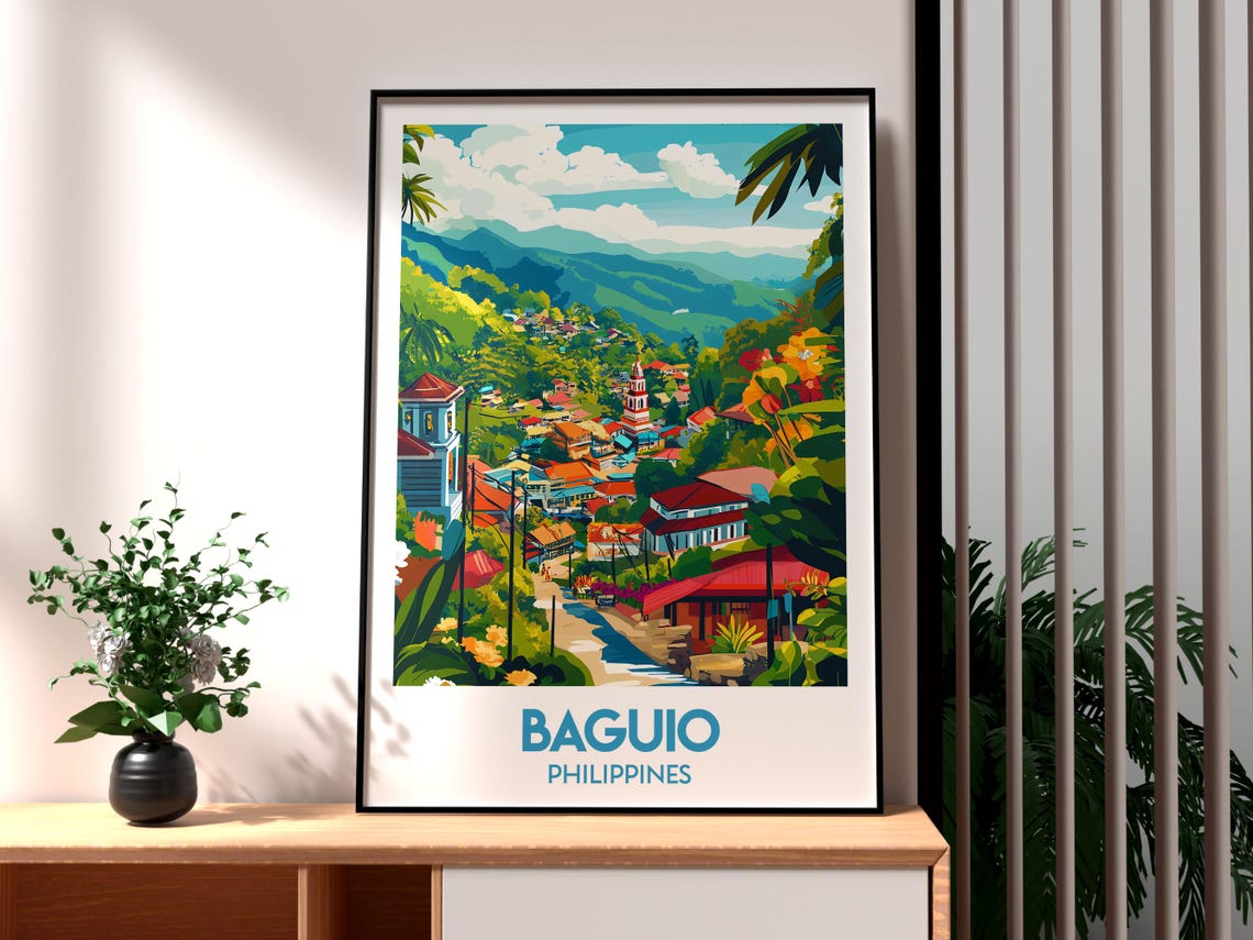 Baguio Philippines Mountain Town Churches Scenic Travel Poster