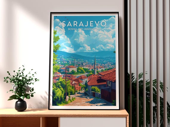 Sarajevo Print Bosnia And Herzegovina Wall Art Poster Milijacka River Mostar Europe