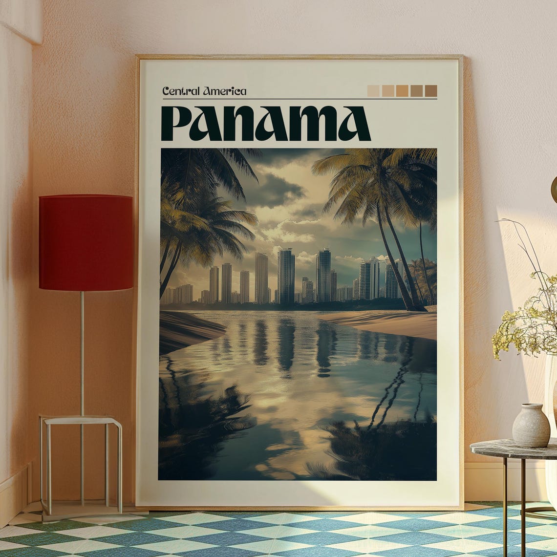 Panama Central America City Skyline Bay Sunset Palms Travel Poster - Image 2