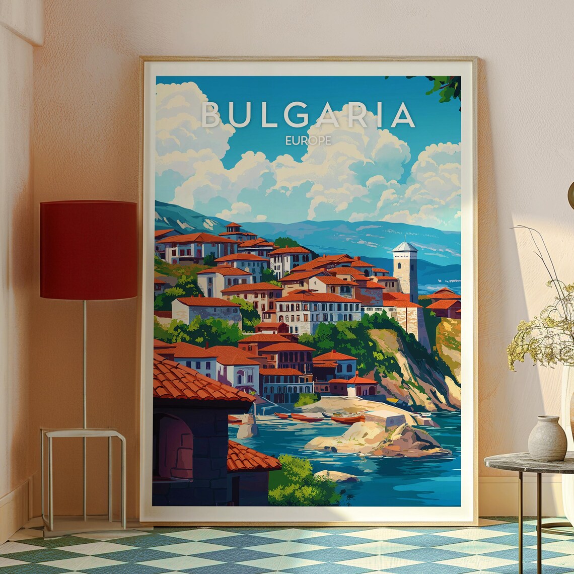 Bulgaria Europe Coastal Old Town Red Roofs Harbor Travel Poster - Image 2