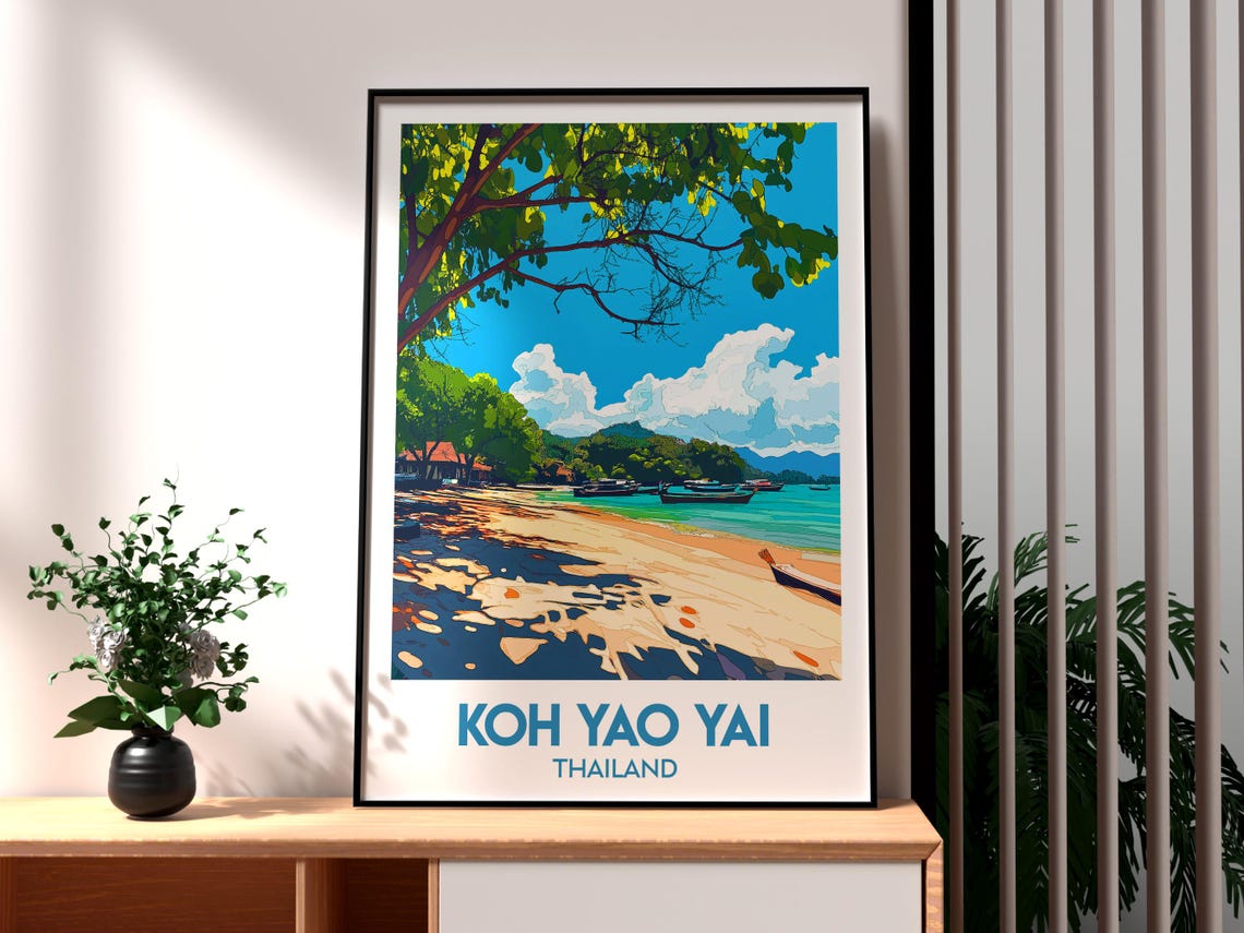 Koh Yao Yai Thailand Sandy Beach Boats Tropical Travel Poster