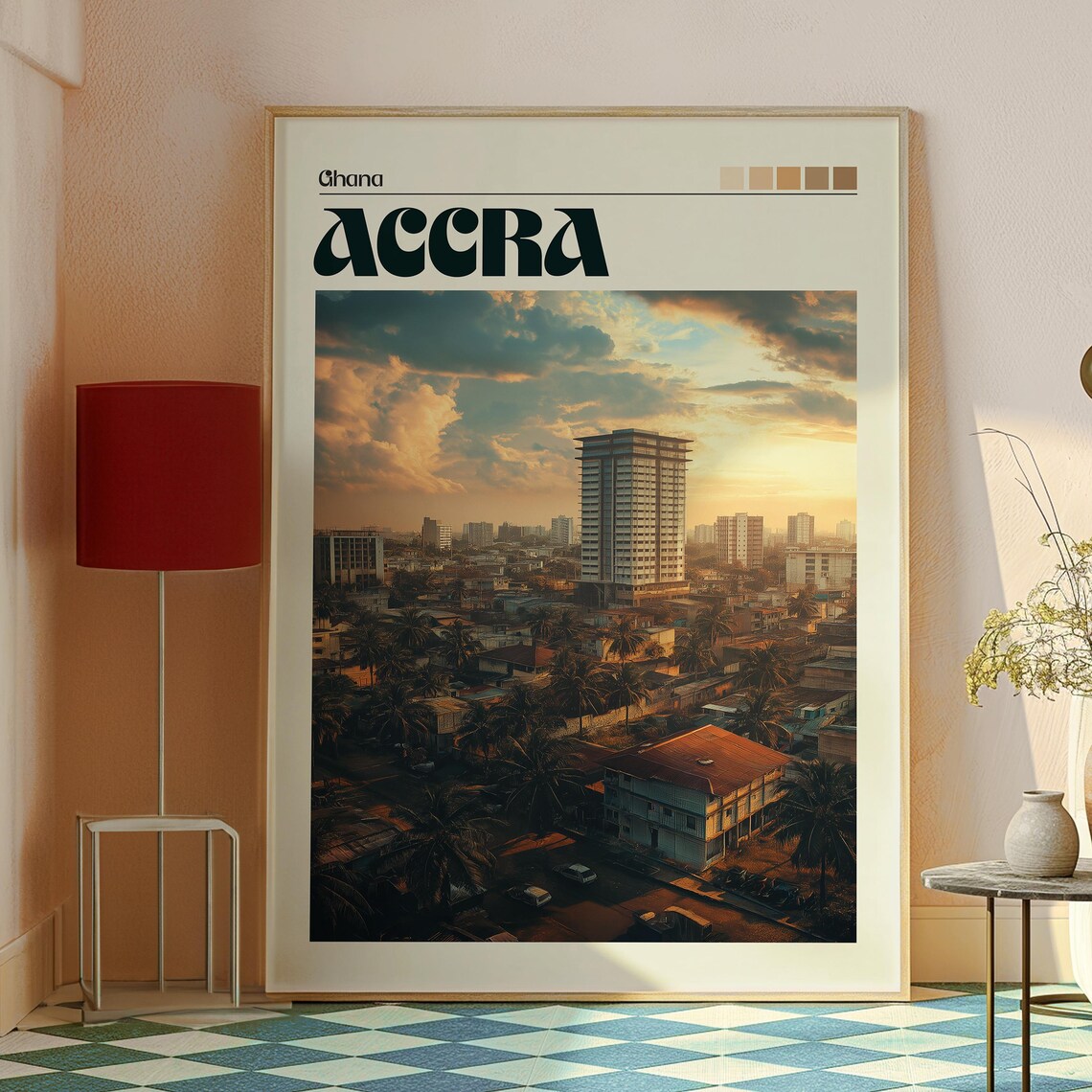 Accra Ghana City Skyline Golden Hour Retro Sunset Travel Poster - Image 2