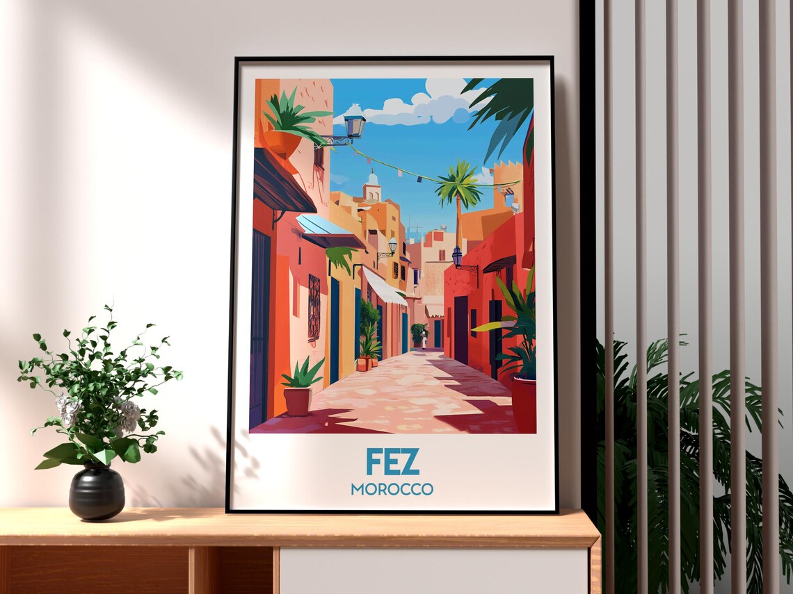 Fez Morocco Medina Alley Colorful Street Old Town Travel Poster