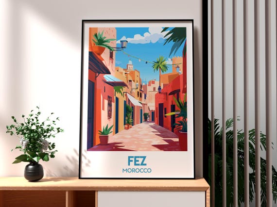 Fez Print Fes Wall Art Morocco Poster Travel Atlas Mountains Africa City