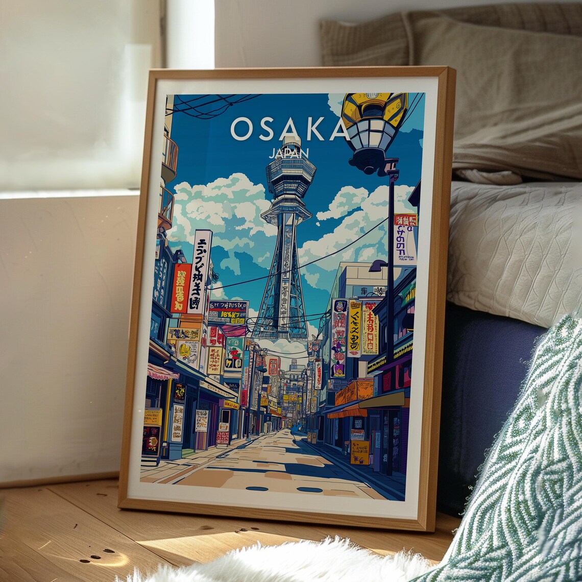 Osaka Japan Tsutenkaku Tower Shopping Street Neon Signs Shinsekai Travel Poster - Image 3