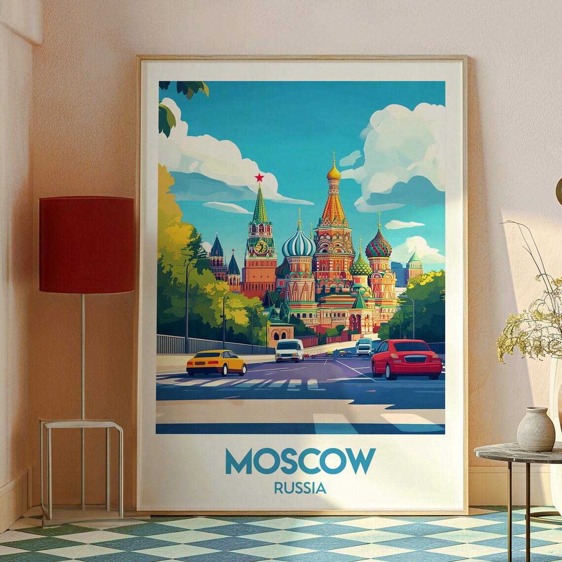 Moscow Russia Saint Basil Cathedral Kremlin Street Vintage Travel Art Poster - Image 2