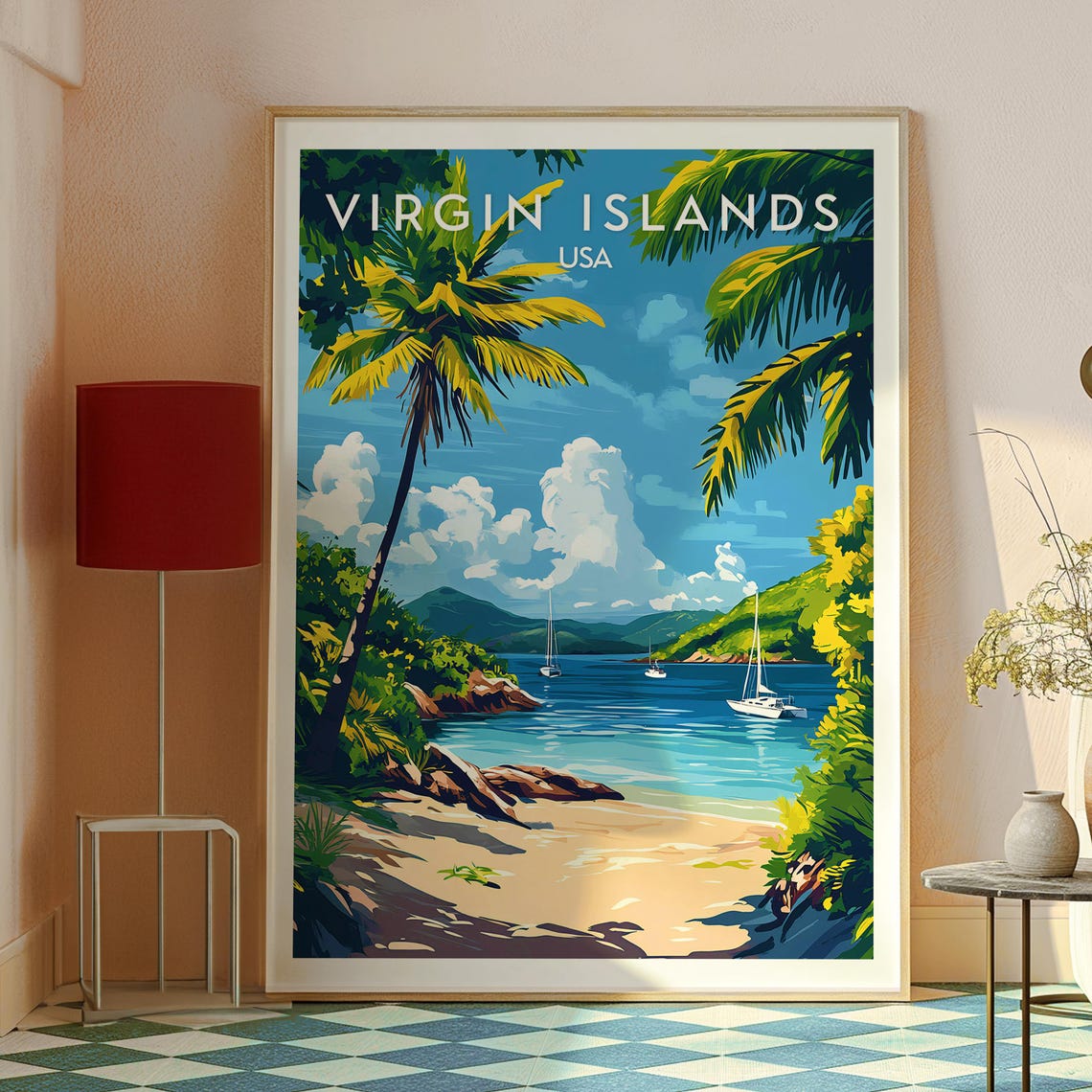 Virgin Islands USA Tropical Beach Cove Sailboats Caribbean Poster - Image 2