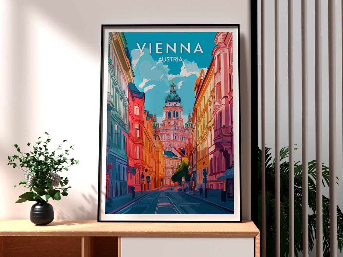 Vienna Austria Colorful Historic Street Cityscape Travel Poster
