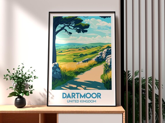 Dartmoor England Golden Moorland Hiking Trail Landscape Poster