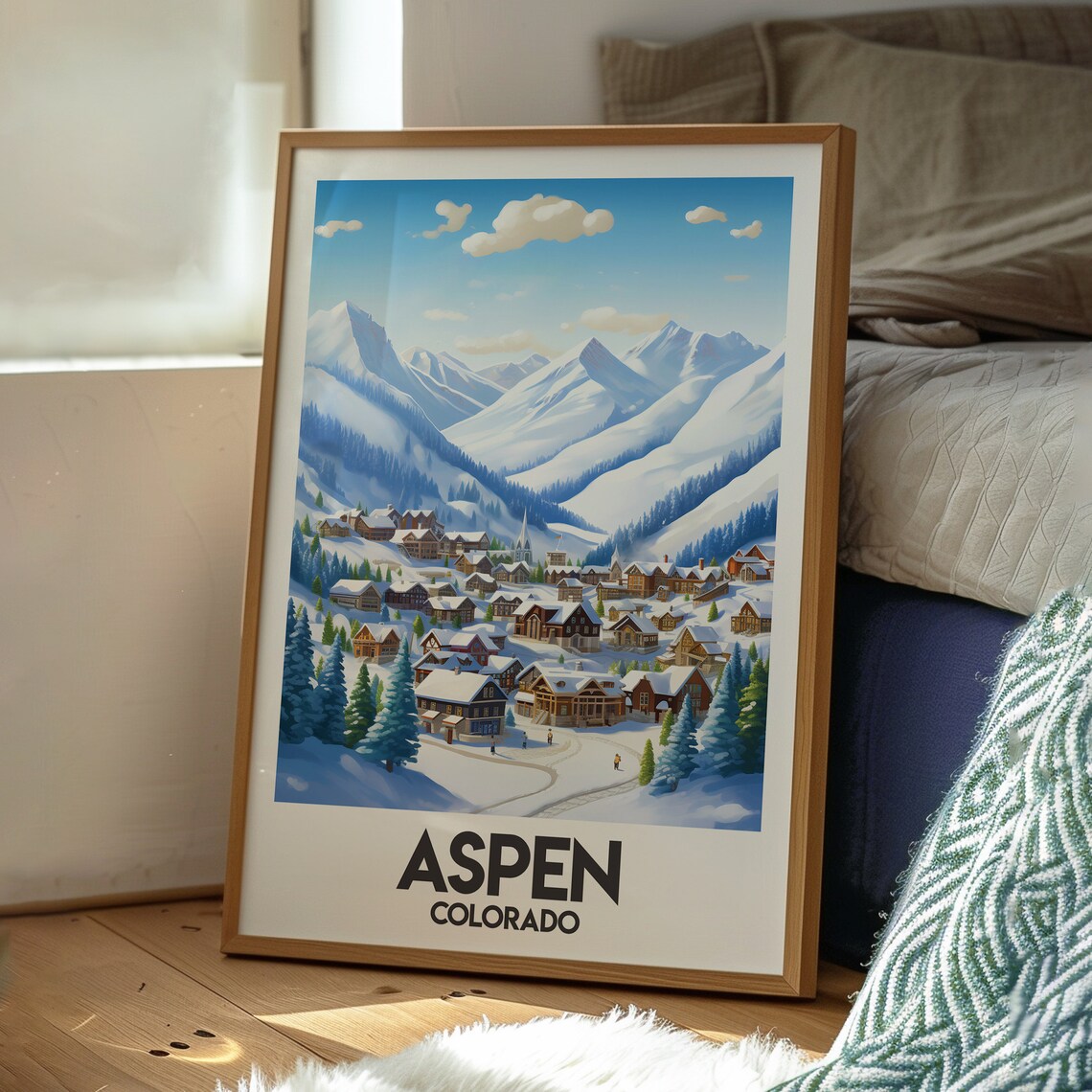Aspen Colorado Snowy Ski Village Rocky Mountains Winter Travel Poster - Image 3