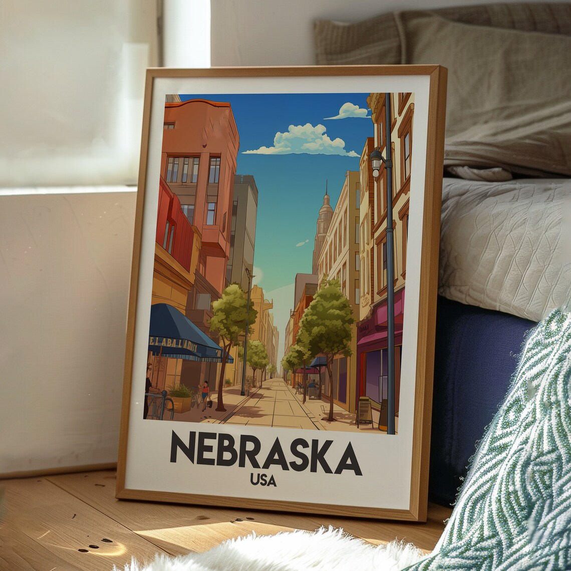 Nebraska USA Historic Downtown City Street Brick Buildings Poster - Image 3