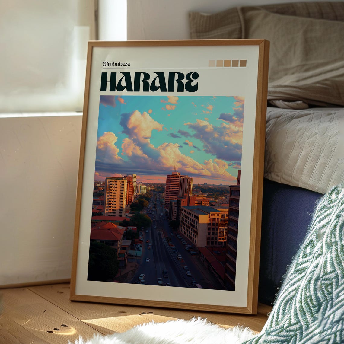 Harare Zimbabwe City Avenue Dramatic Sunset Skyline Clouds Poster - Image 3