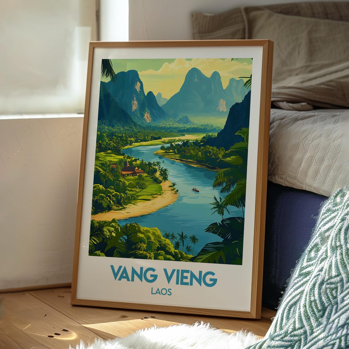 Vang Vieng Laos Karst Mountains Jungle River Valley Travel Poster - Image 3
